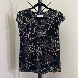 Philosophy ruffle sleeve black floral top